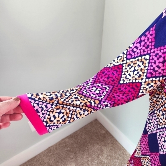 TRIBAL WOMEN'S SHIFT 3/4 SLEEVES AZTEC COLORFUL DESIGN LINED DRESS SIZE LARGE - Picture 4 of 9